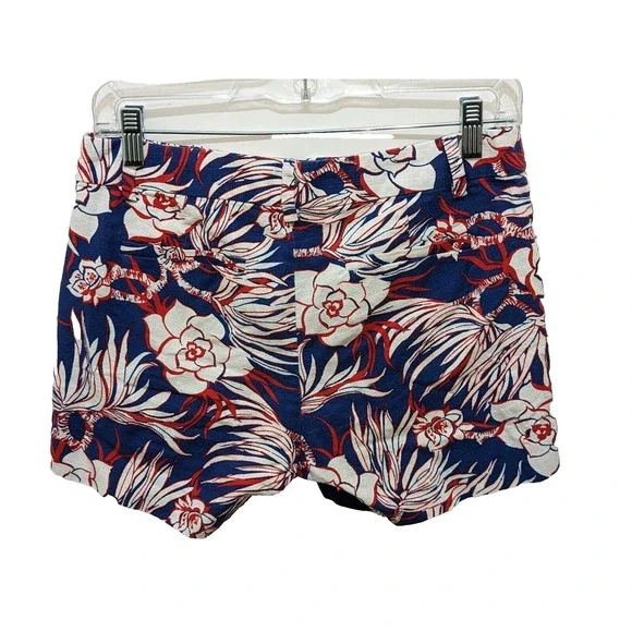 J. CREW Shorts Sz 2 98 Cotton 2 Elastane Front Pockets Mid Rise Blue White Red - Picture 1 of 8